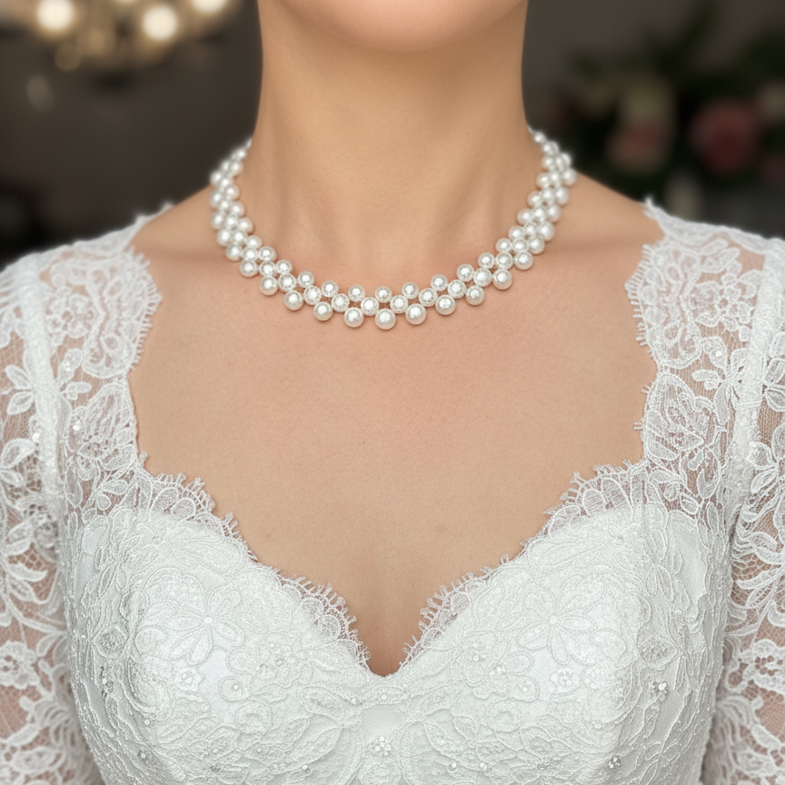 Collier à trois rangs de perles d’eau douce, fait main et vintage